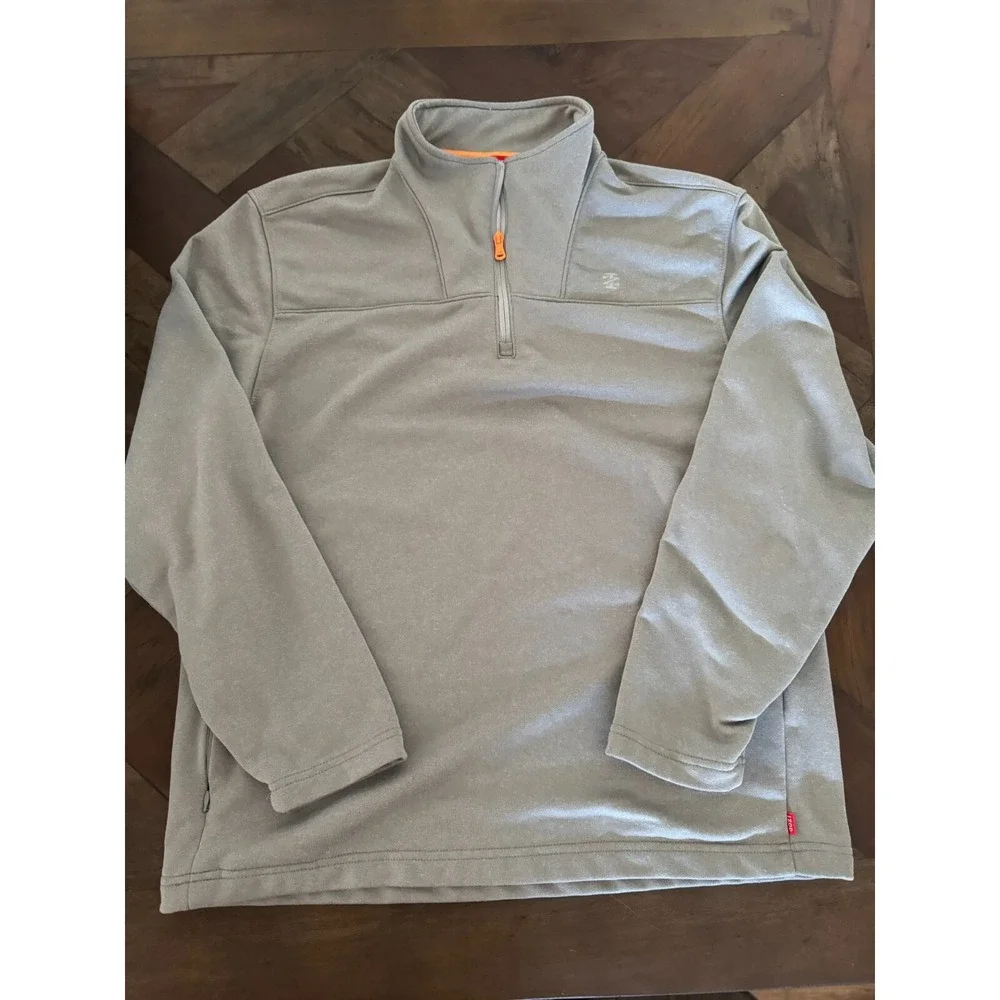 IZOD Gray Long Sleeve 1/4 Zip Pullover Men Size L Orange‎ Accents